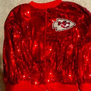 Kansa City Chiefs Sparkling Sequin Zip Up Jacket!!! Get it for the playoffs!!!